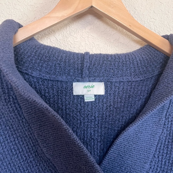 Aerie CozyUp Waffle Sweater Hoodie - Deep Blue - Picture 3 of 9